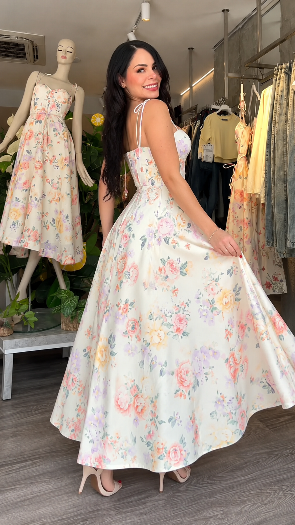 Women's Printed Sleeveless V-Neck Midi Dress