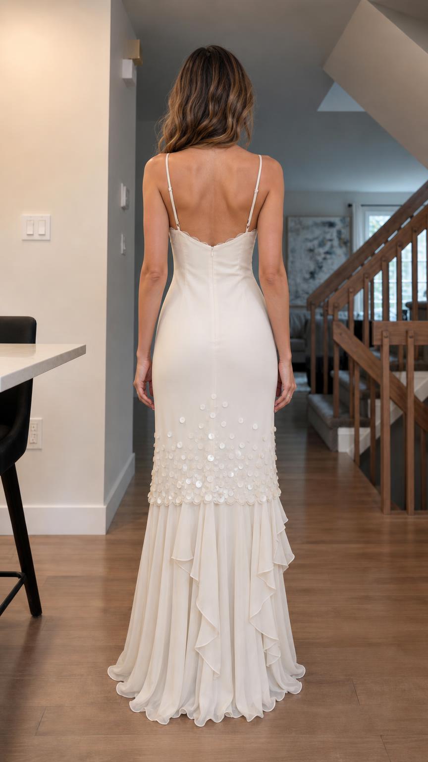 Back view of White maxi dress