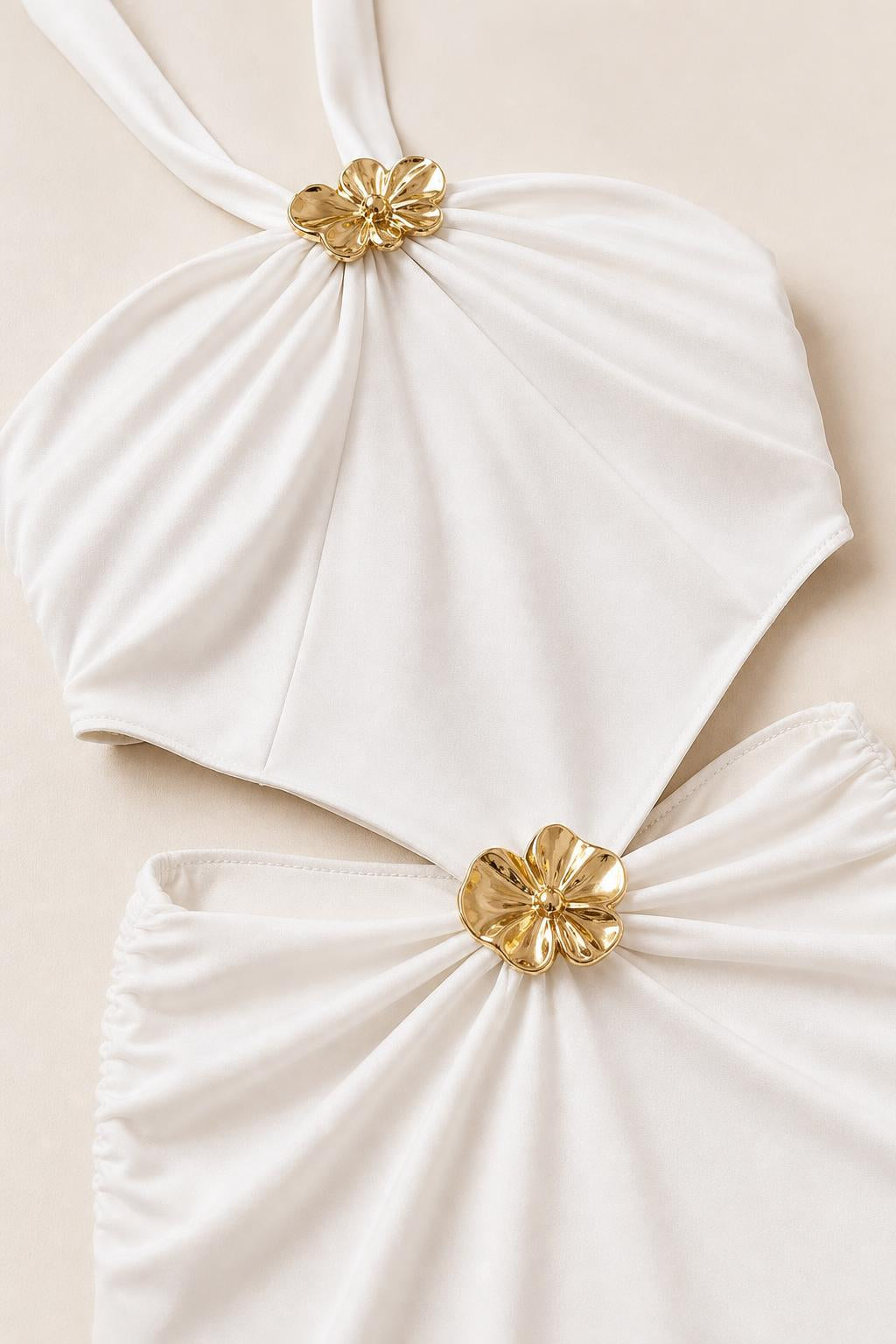 Close-up of the gold hardware and fabric texture