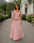 Women's blush pink corset cami top and tiered blush pink maxi skirt set