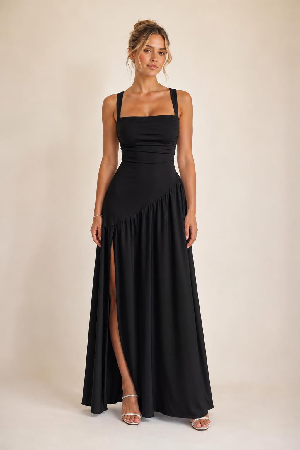 Front view of black evening gown variant