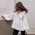 White Doll-collar Shirt With Lantern Sleeves