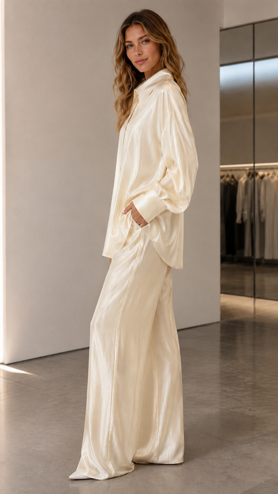 Satin Button-Up Wide Leg Set