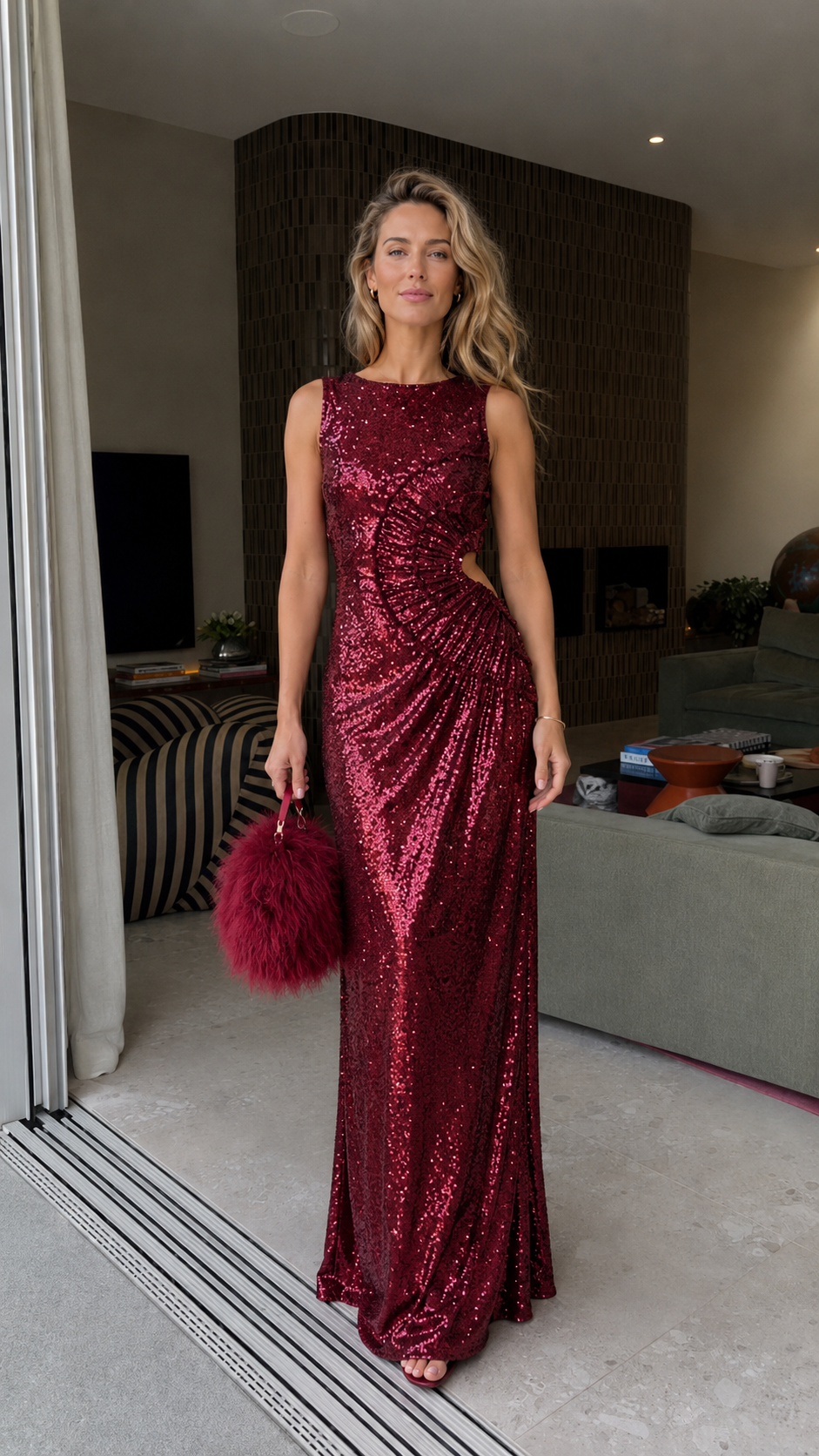 Celeste Sequin Cutout Evening Maxi Dress