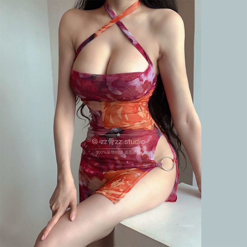 Figure-hugging Floral-print High-end Sophisticated Split Dress For Women