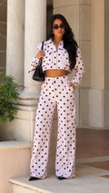 Camille Polka Dot Cropped Jacket & Wide-Leg Pants Two-Piece Set
