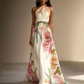 Elegant Floral Halter Maxi Dress
