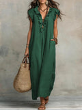 Bohemian Floor-length Dress With Flutter Sleeves