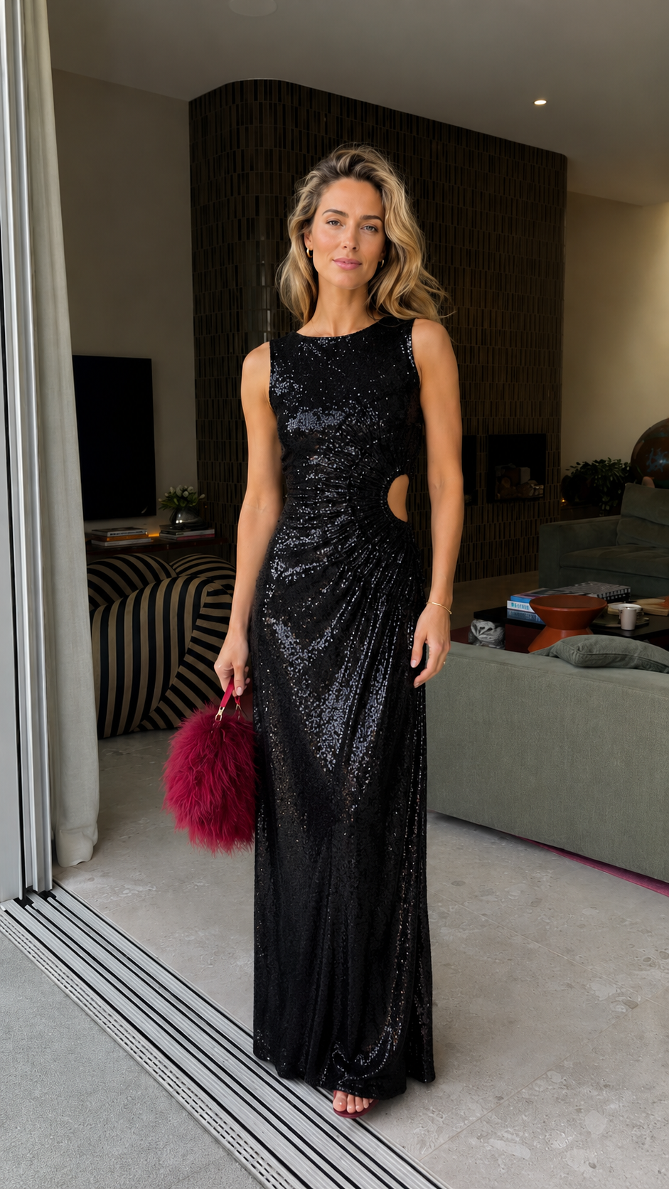 Celeste Sequin Cutout Evening Maxi Dress