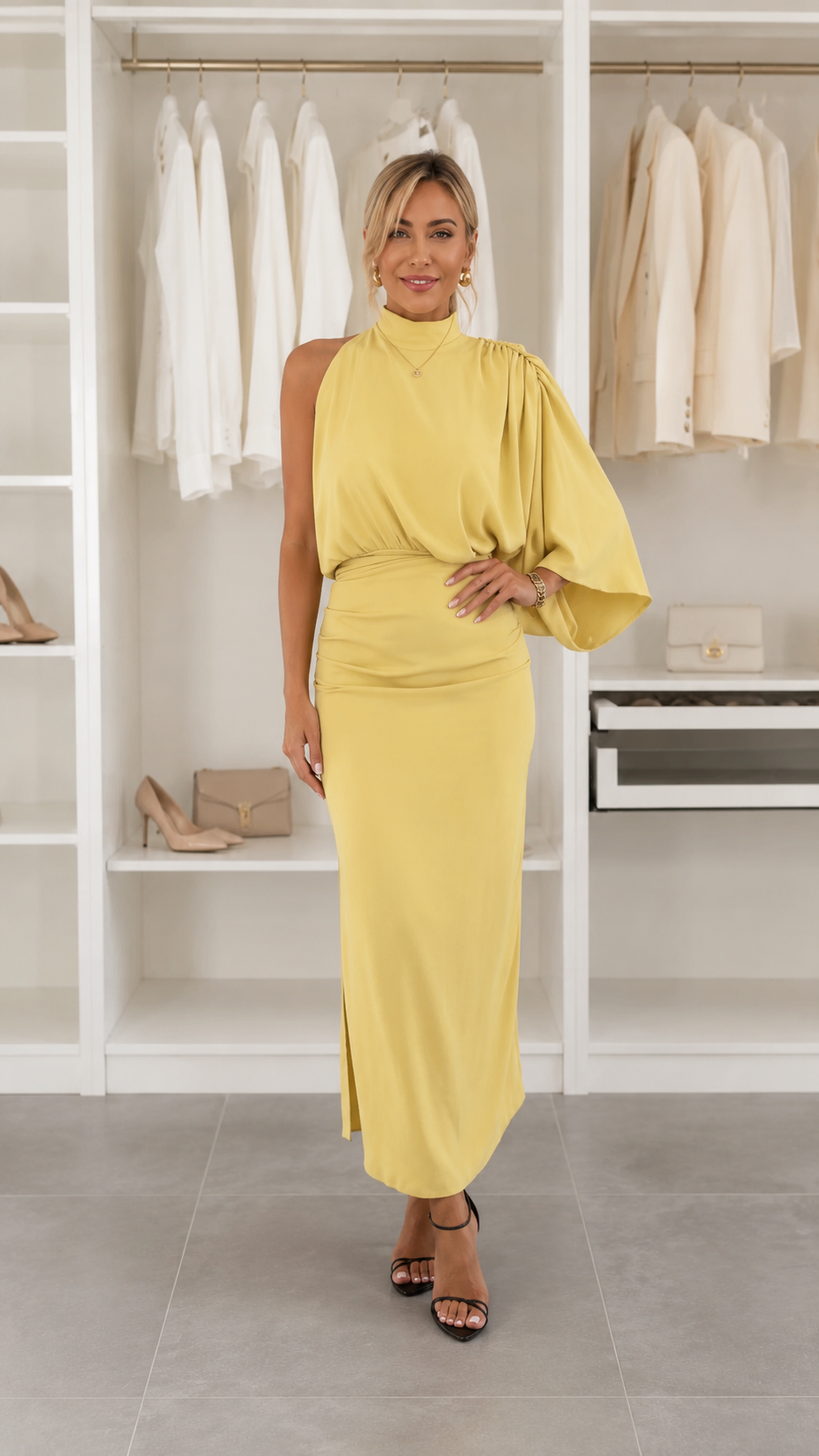 One-Shoulder Draped Maxi Dress