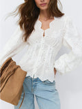 Lace-trimmed Casual Solid-color Women's Shirt