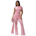 Sexy Crew-Neck Pleated Ribbon Jumpsuit