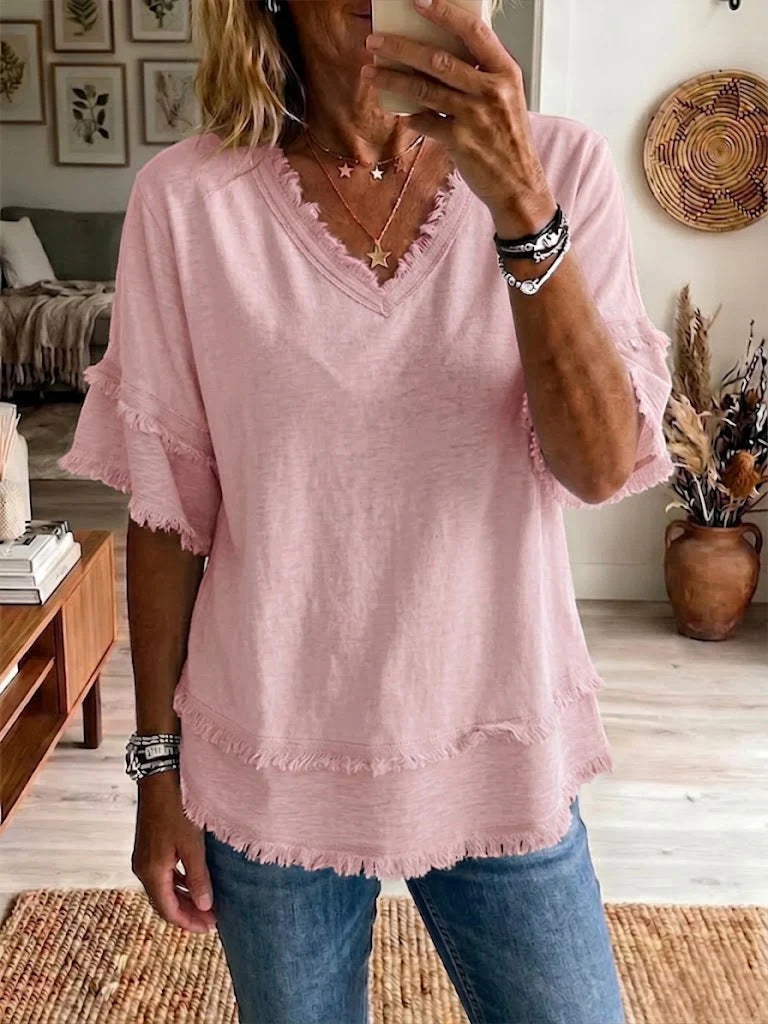 V-Neck Pullover Short-Sleeve Loose Shirt