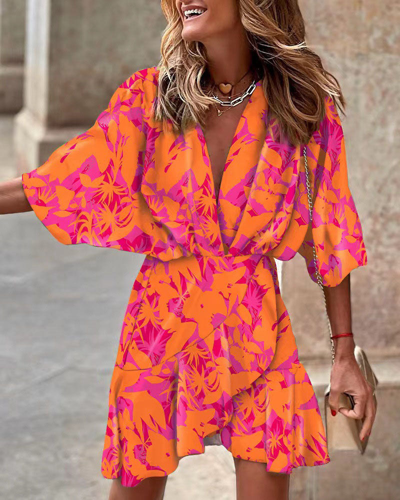 Comfortable casual waist slim V-neck dress