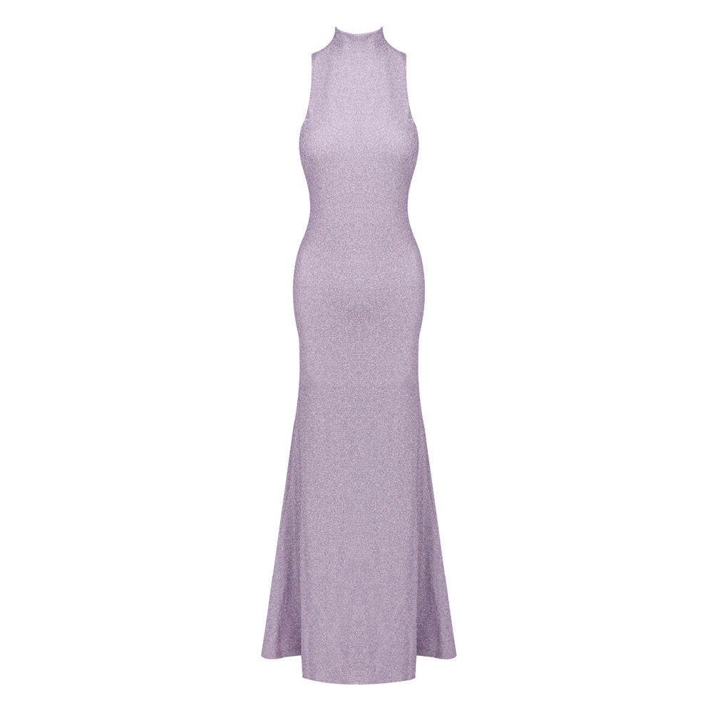 Floral Maxi Dress Round Neck Solid Color