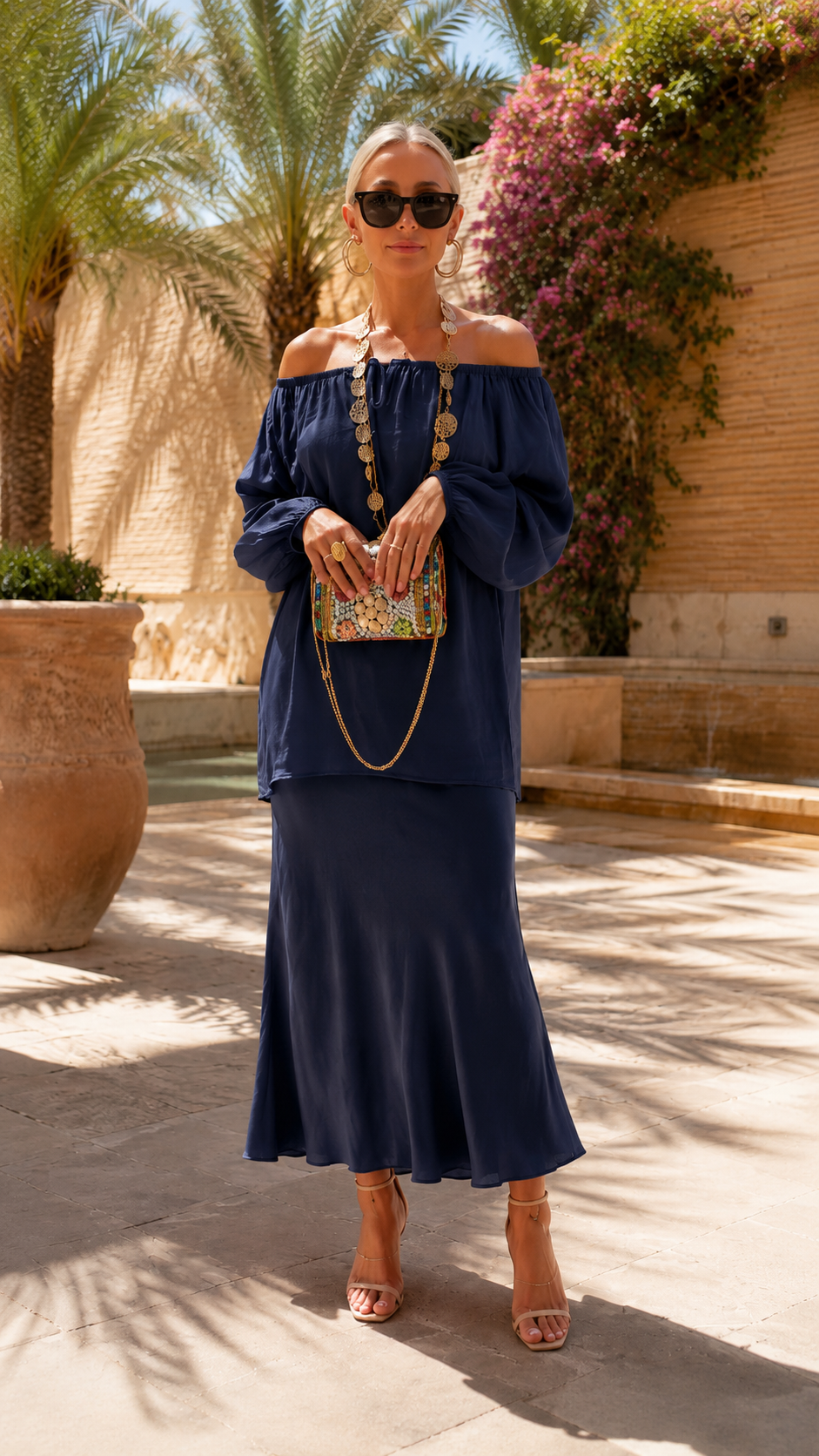 Off Shoulder Chiffon Two Piece Maxi Dress Set