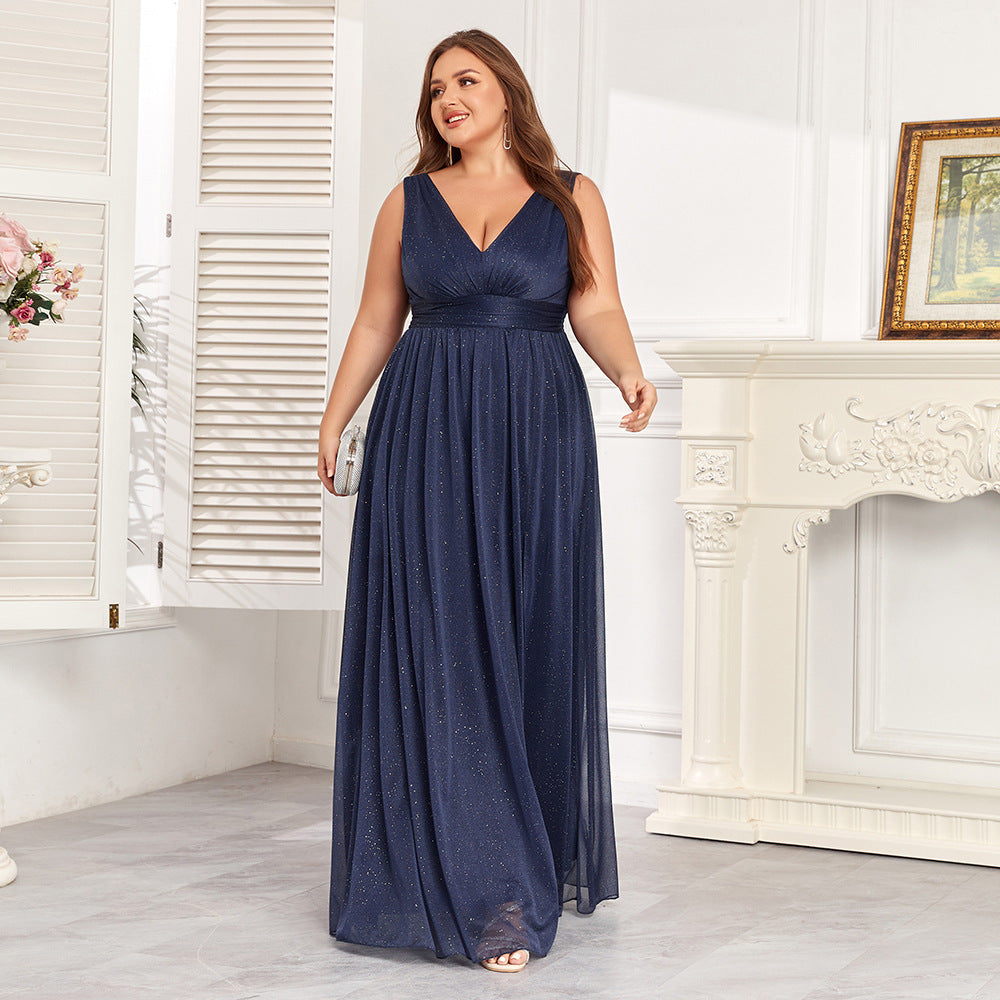 Double V-neck A-line Floor-length Dress With Side Slits