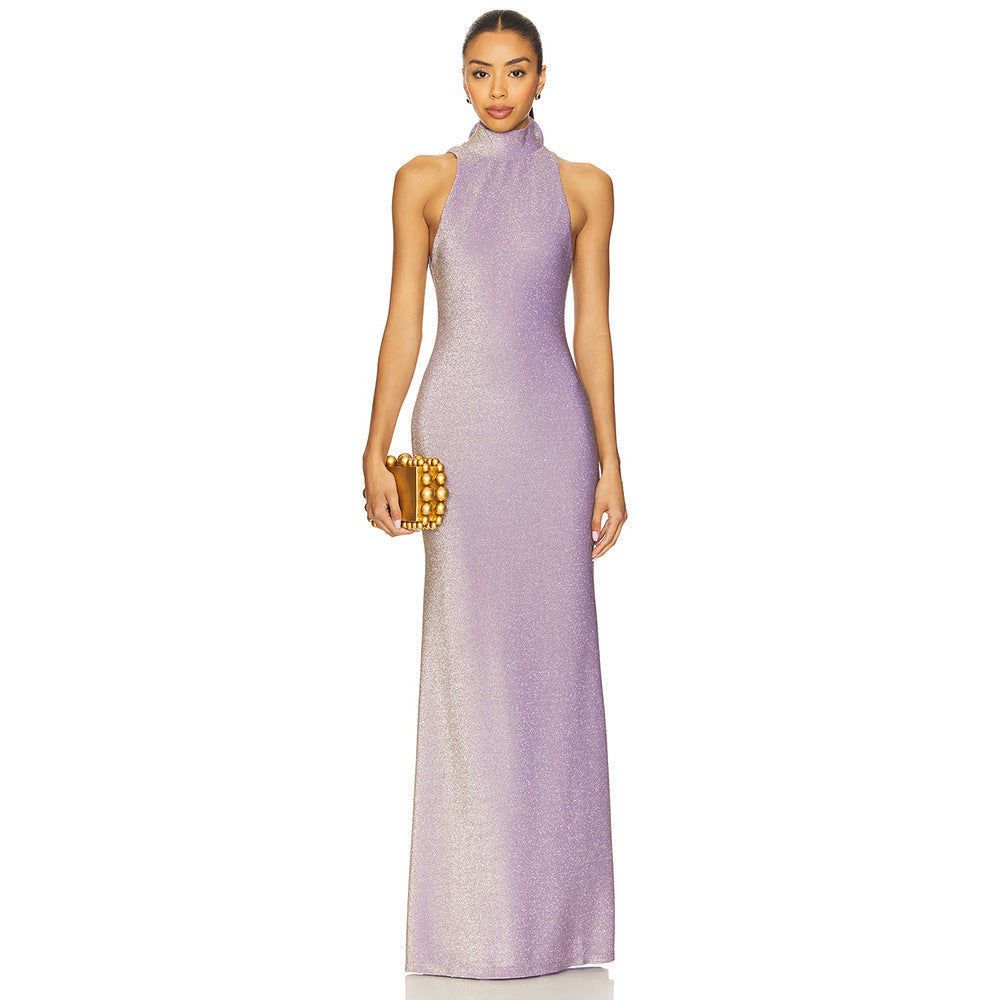 Floral Maxi Dress Round Neck Solid Color