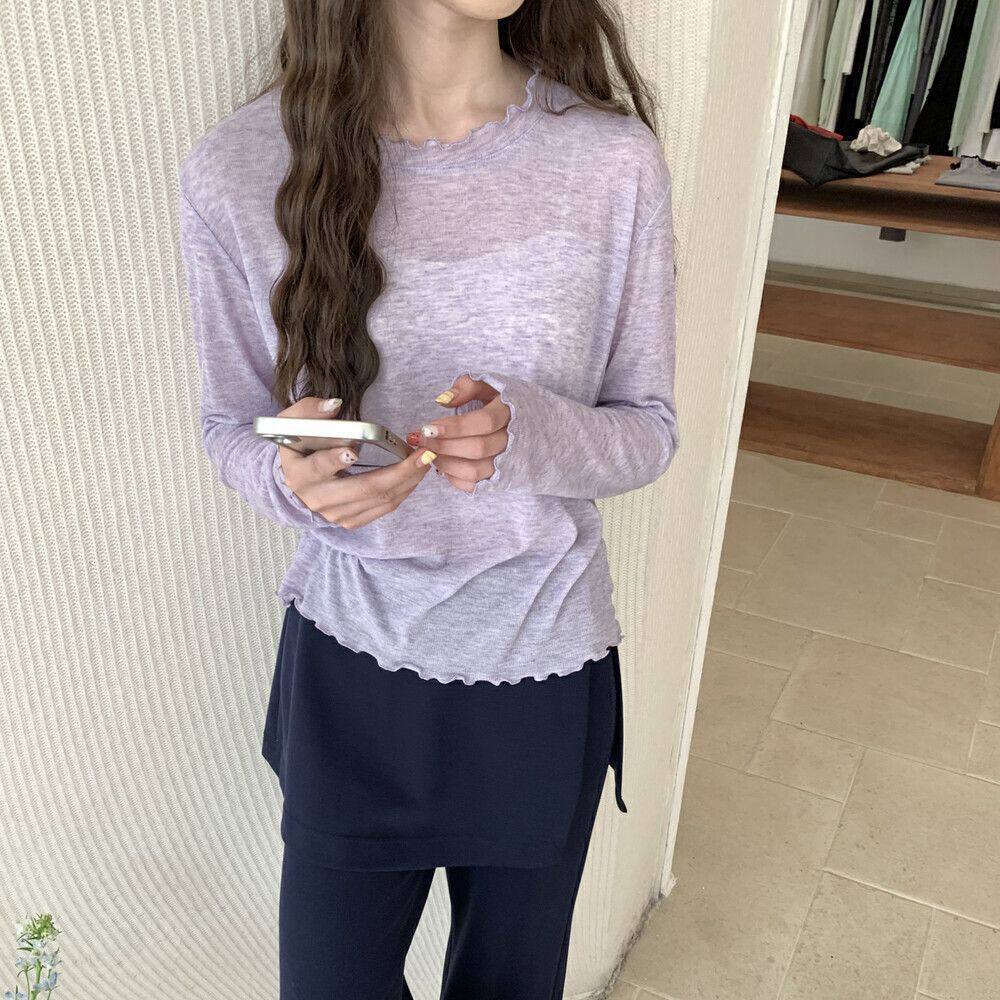 Slim-Fit Ruffled-Neck Lightweight Top