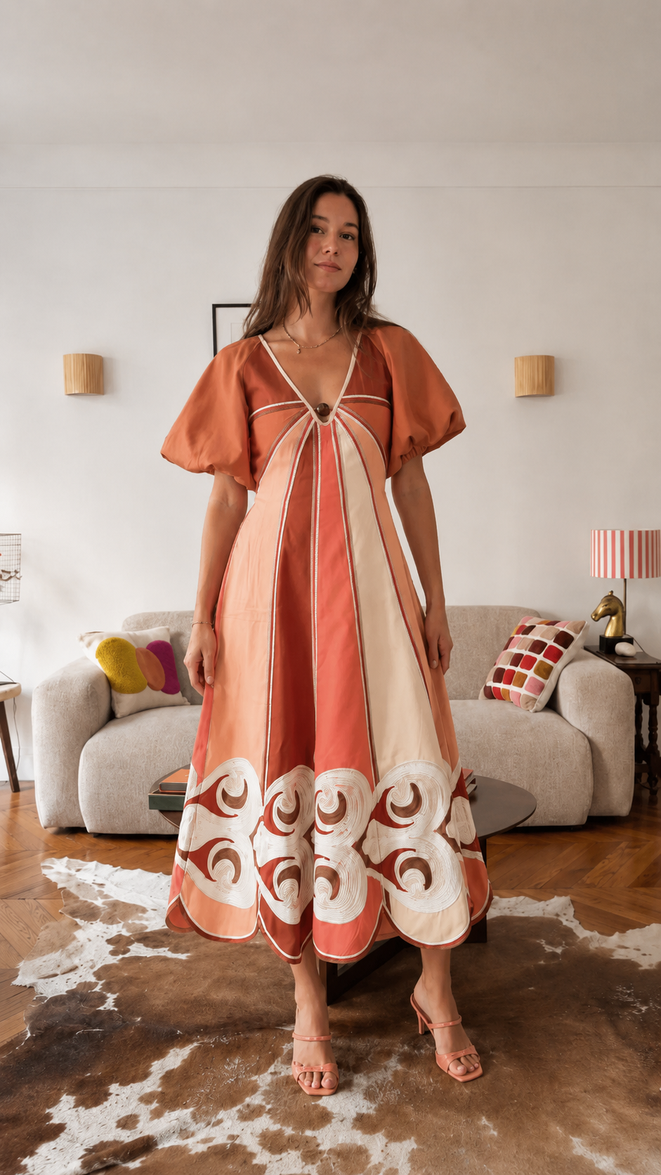 Women's Color Block Embroidered Midi Dress
