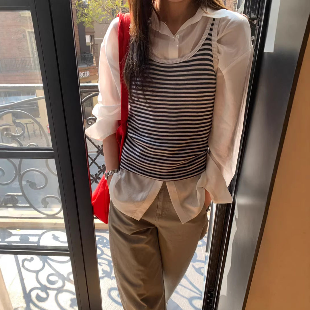 Casual Commuter Classic Striped Slightly Stretchy Base-Layer Tank Top