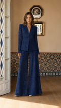 Elegant Lace Blazer & Wide Leg Pants Set