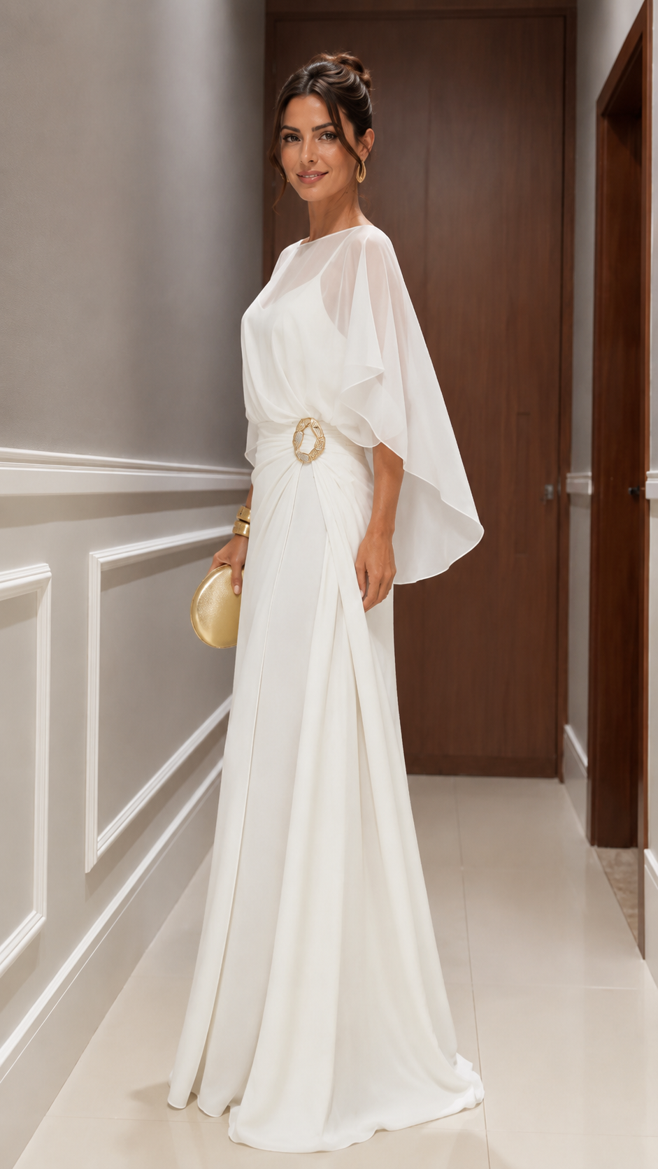 Sheer Cape Sleeve Maxi Dress