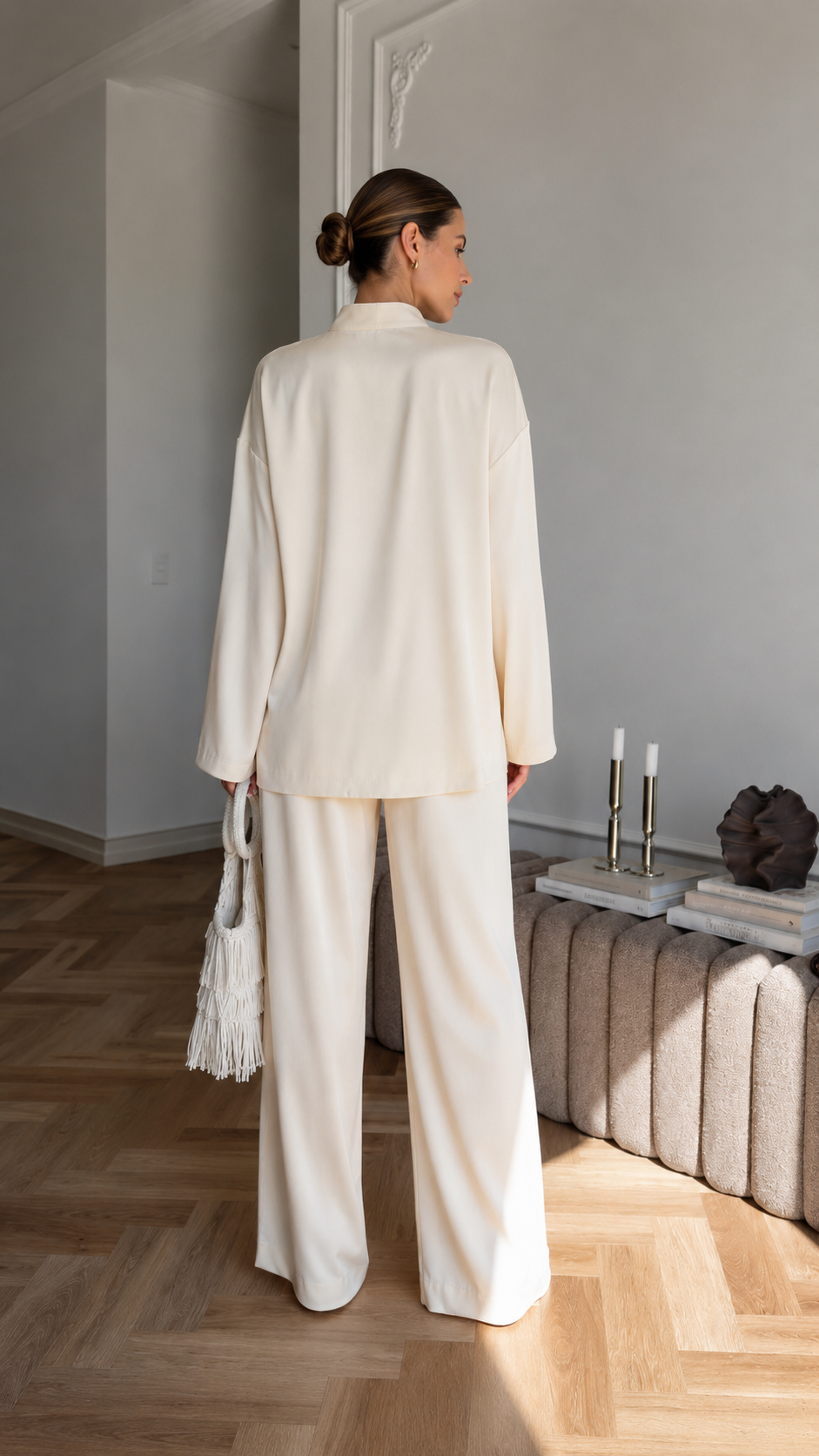 Elegant Mandarin Collar Wide-Leg Two-Piece Set