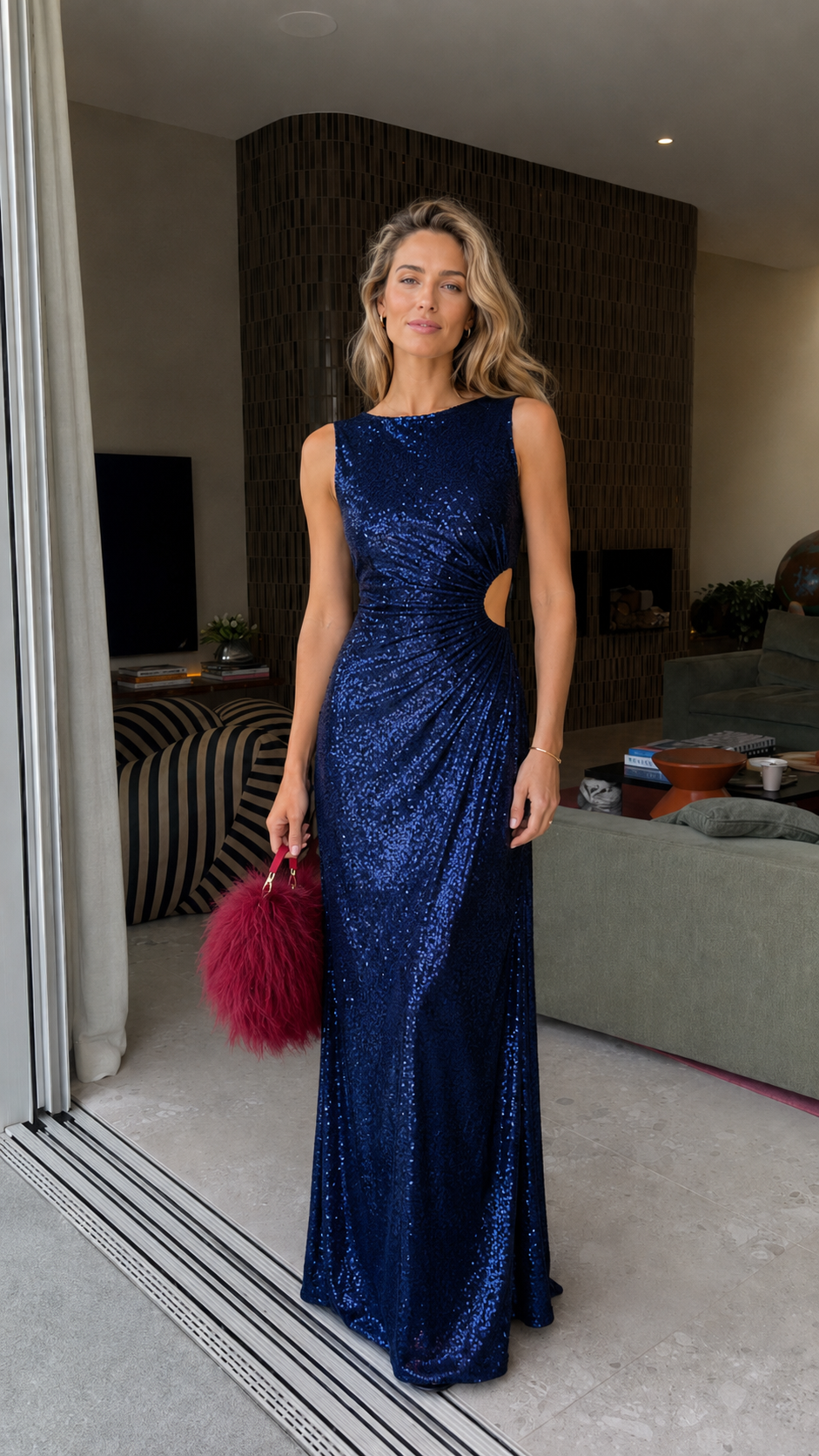 Celeste Sequin Cutout Evening Maxi Dress