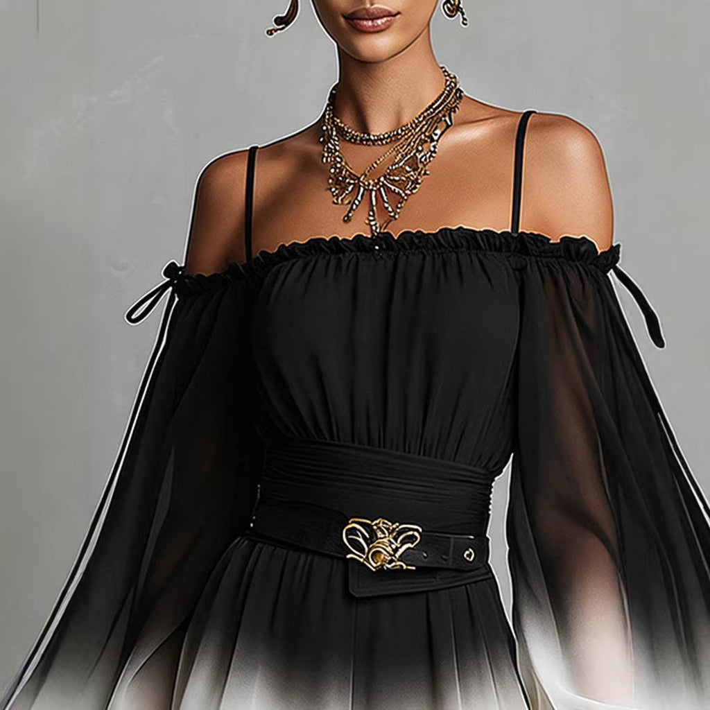 Off-Shoulder Ombre Jumpsuit Womens Summer Sexy Bandage Waist-Fitted Fashionable Shorts With Belt