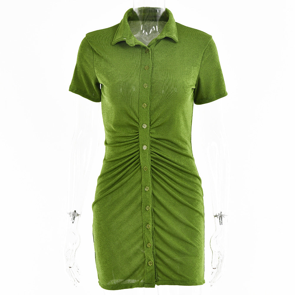 Slim-fit Short-sleeve Cardigan, Single-breasted Mid-length Top