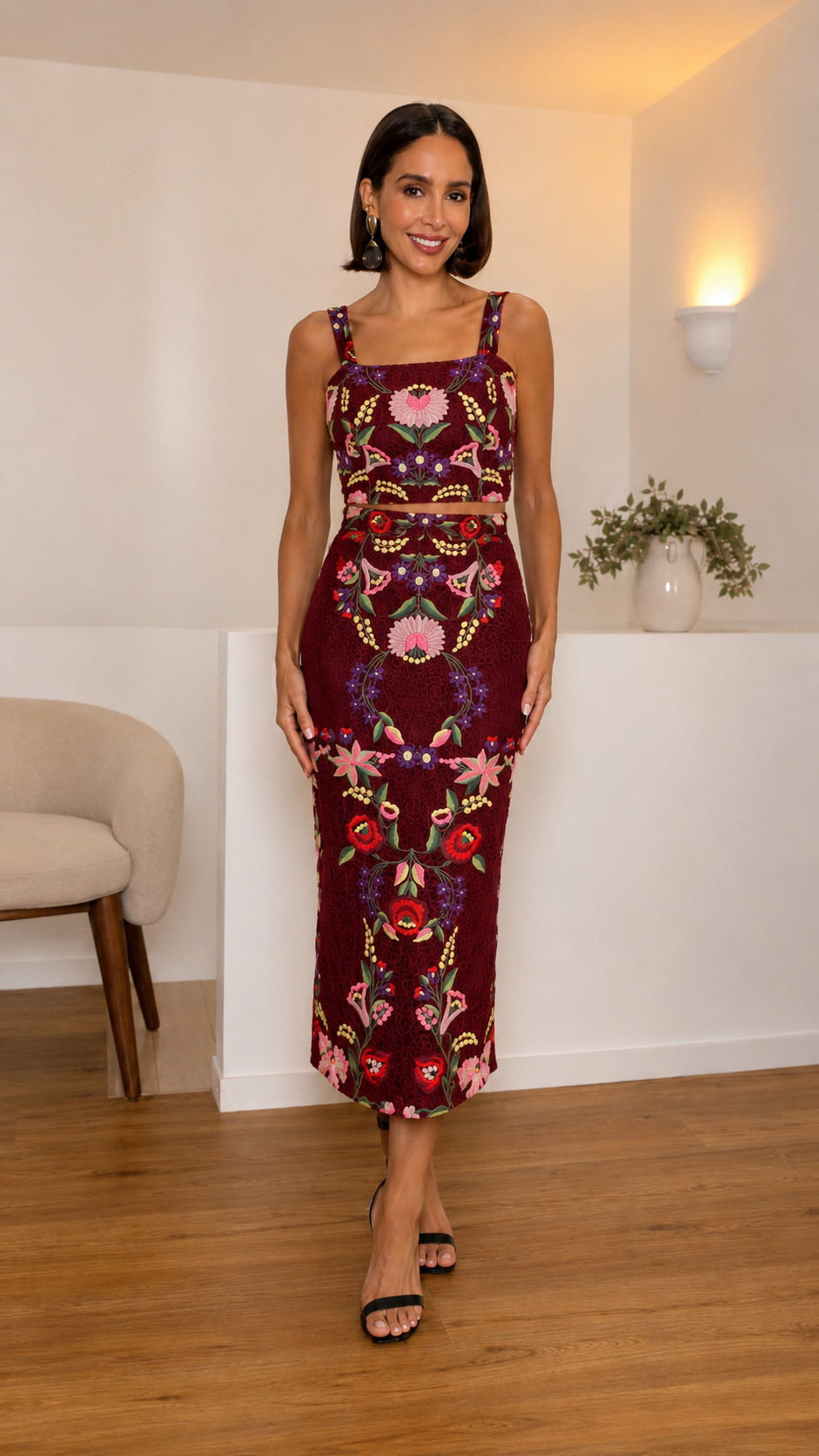 Embroidered Floral Three-Piece Set