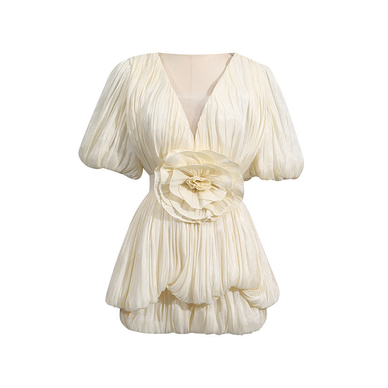 Floral Ruffle Patchwork Design Short-Sleeve Tutu Dress