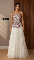Strapless Floral Appliqué Maxi Dress