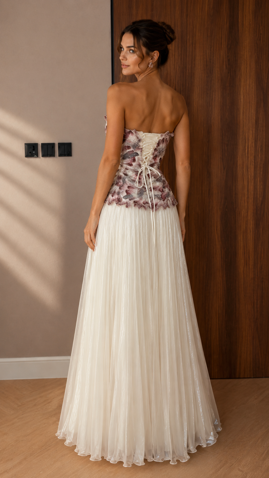 Strapless Floral Appliqué Maxi Dress
