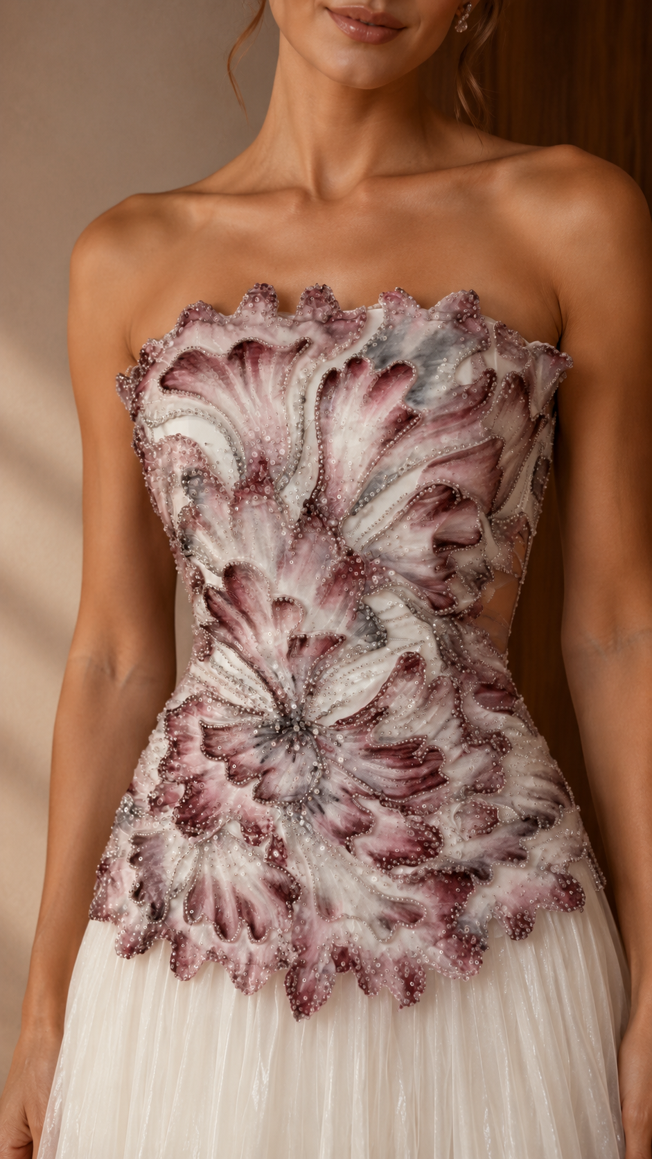 Strapless Floral Appliqué Maxi Dress