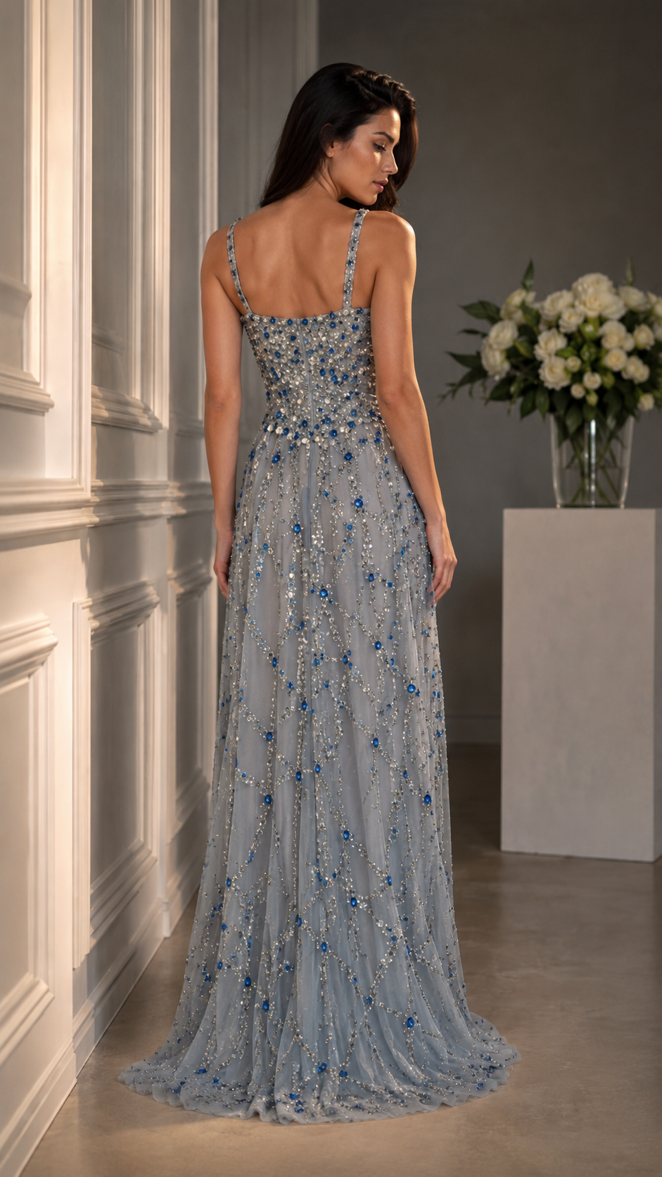 Beaded Slit Maxi Evening Dress