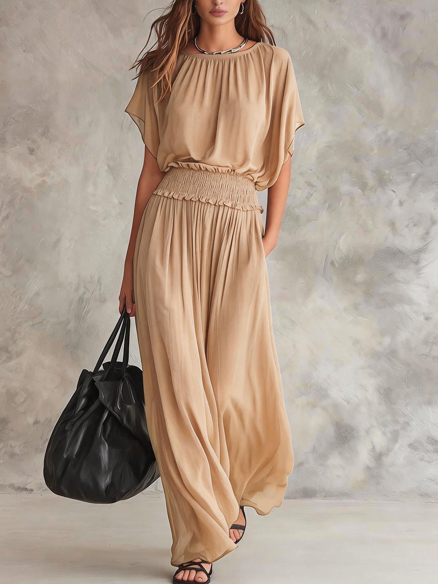Flowy Elastic Waist Maxi Dress