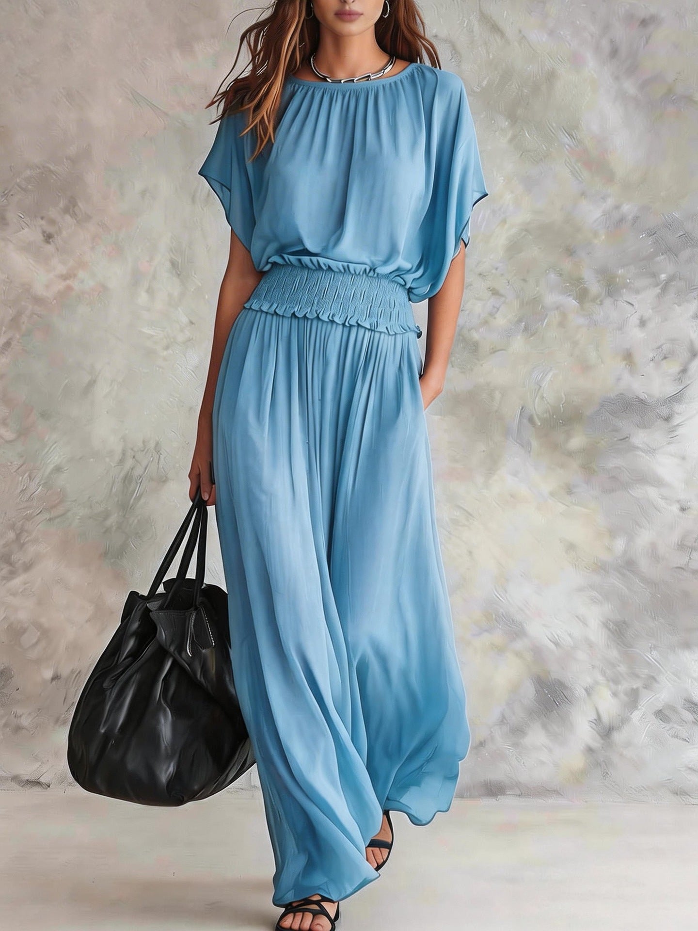 Flowy Elastic Waist Maxi Dress