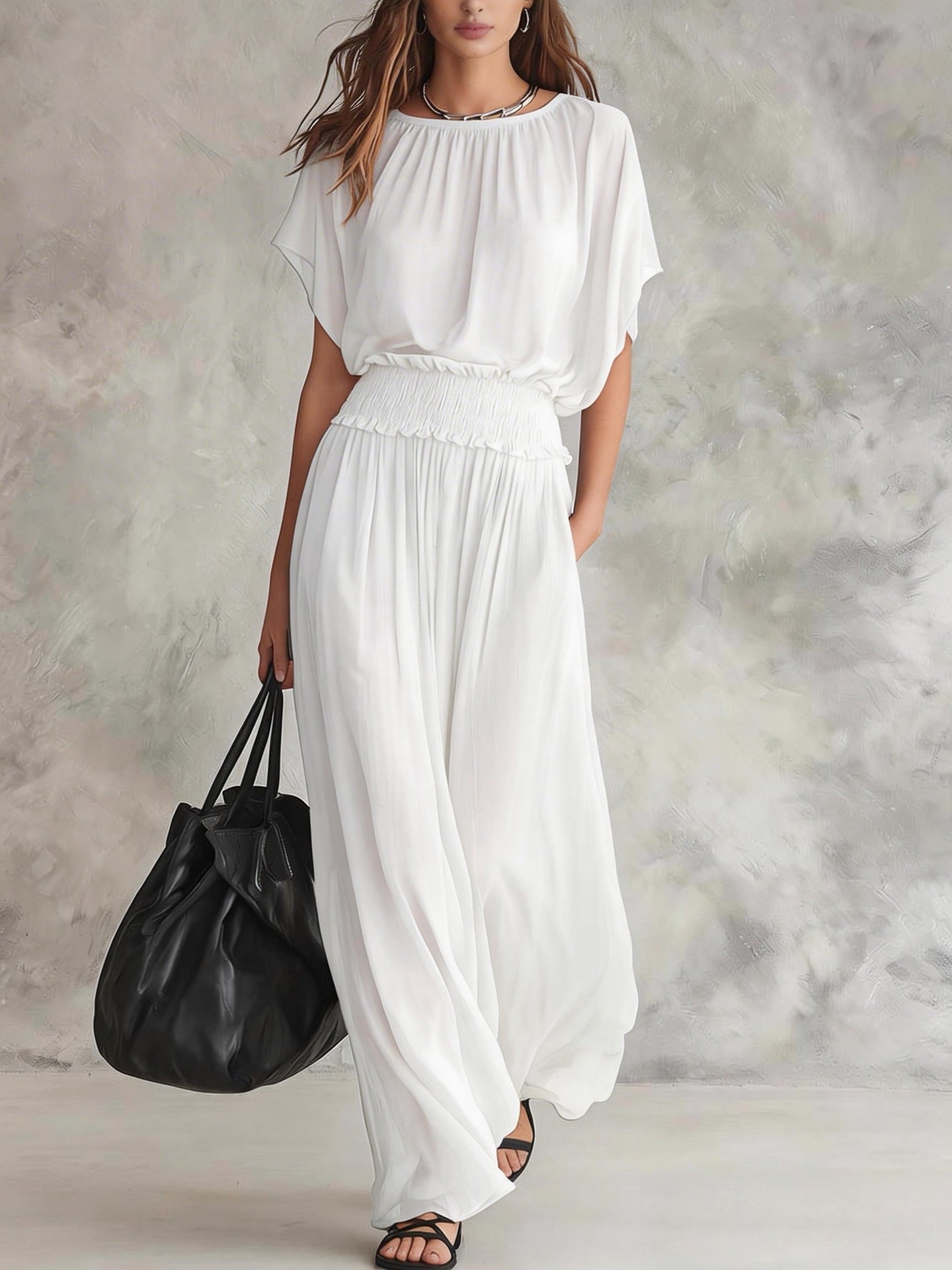 Flowy Elastic Waist Maxi Dress