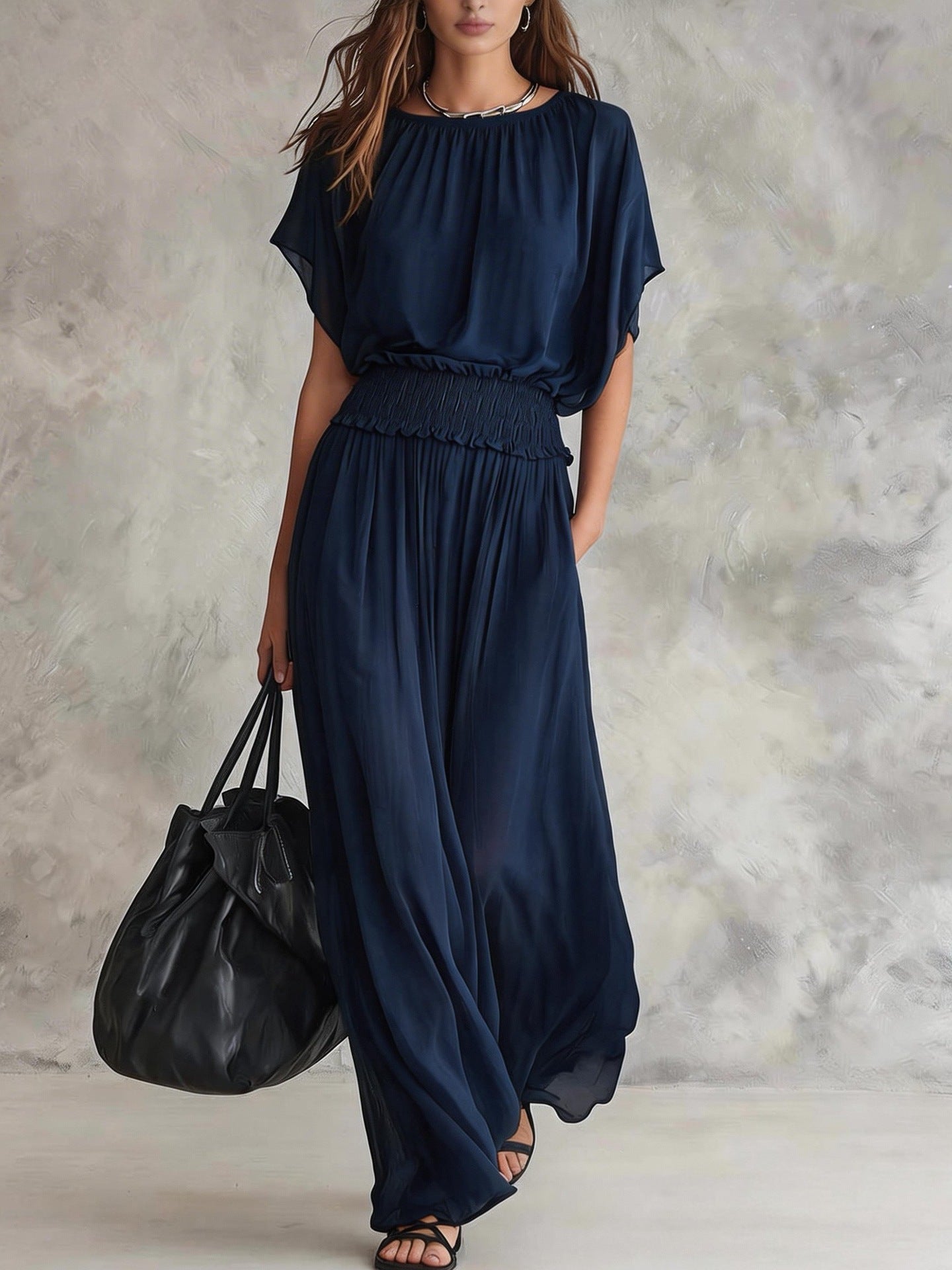 Flowy Elastic Waist Maxi Dress