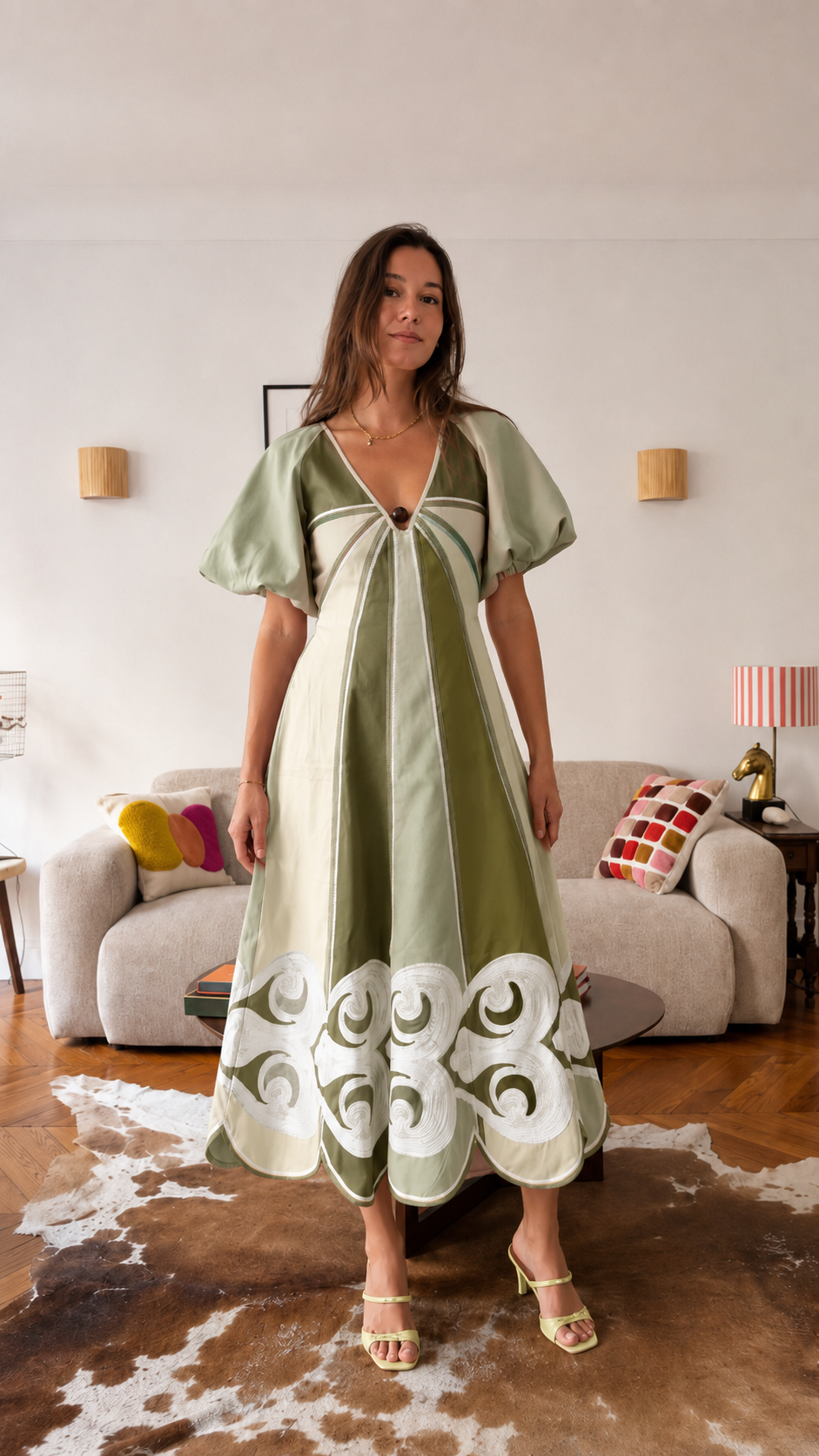 Women's Color Block Embroidered Midi Dress