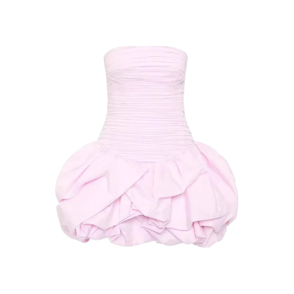 New Style Strapless Pleated Playful Short Dress For Women