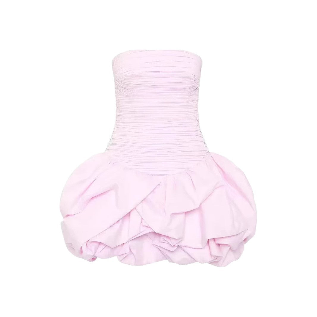 New Style Strapless Pleated Playful Short Dress For Women