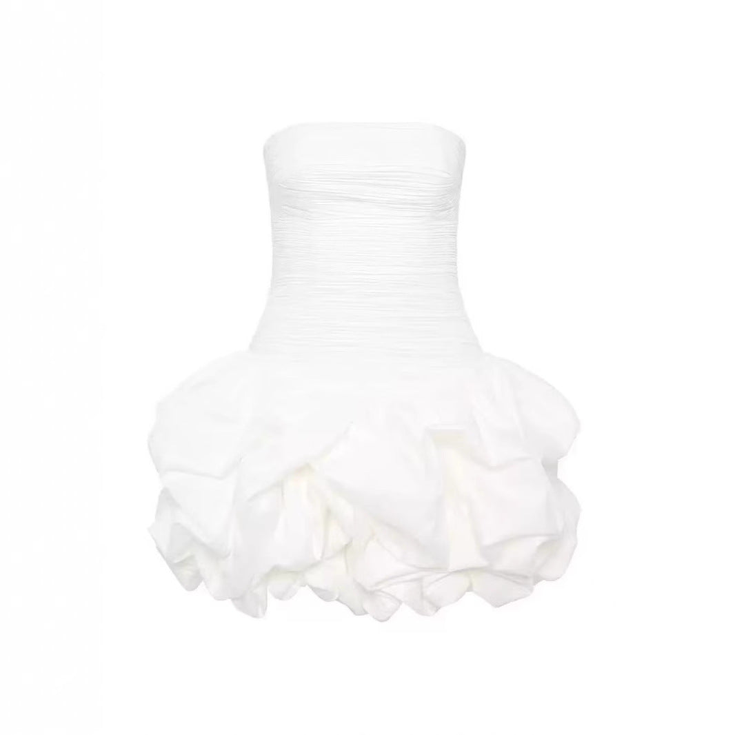 New Style Strapless Pleated Playful Short Dress For Women