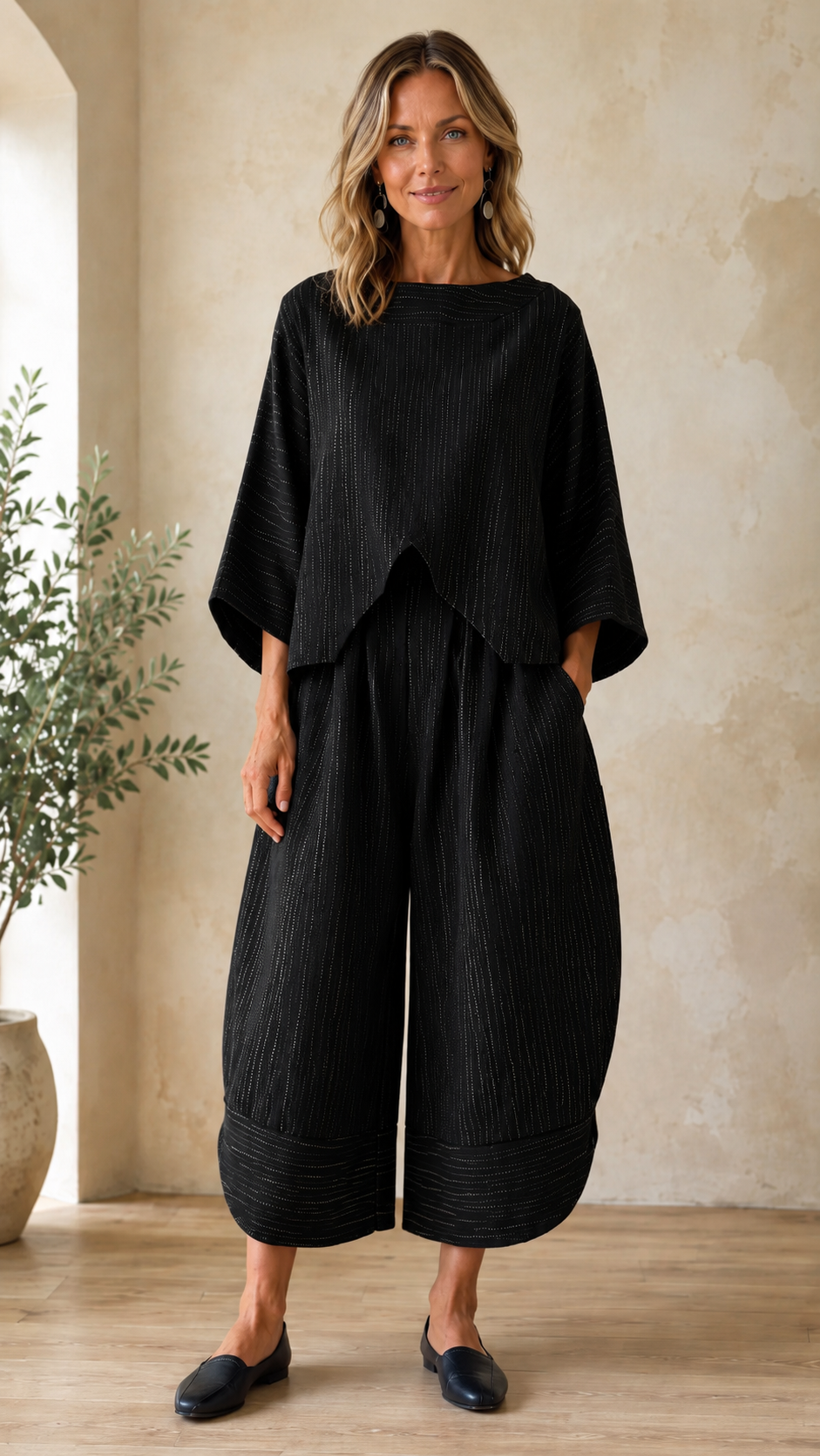 Elegant Textured Two-Piece Top & Wide-Leg Pants Set