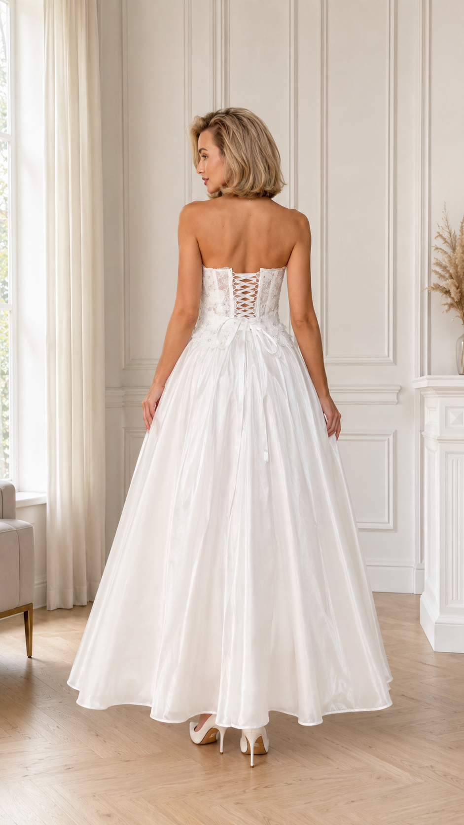 Lace Corset Satin Maxi Dress With High Slit