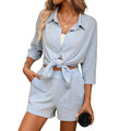 Striped Shirt And High-Waist Shorts Fashionable Casual Two-Piece Set
