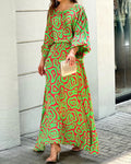 Fashion Crew Neck Print Top & Skirt Two Piece Set