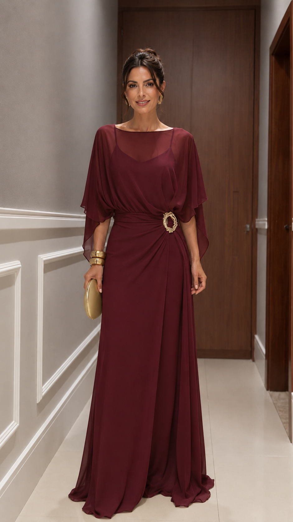 Sheer Cape Sleeve Maxi Dress